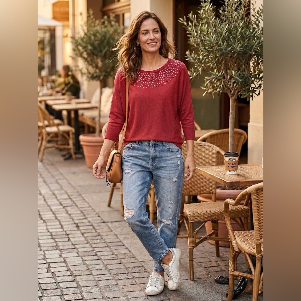 Select + Trend Red Studded Dolman Sleeve Sweater